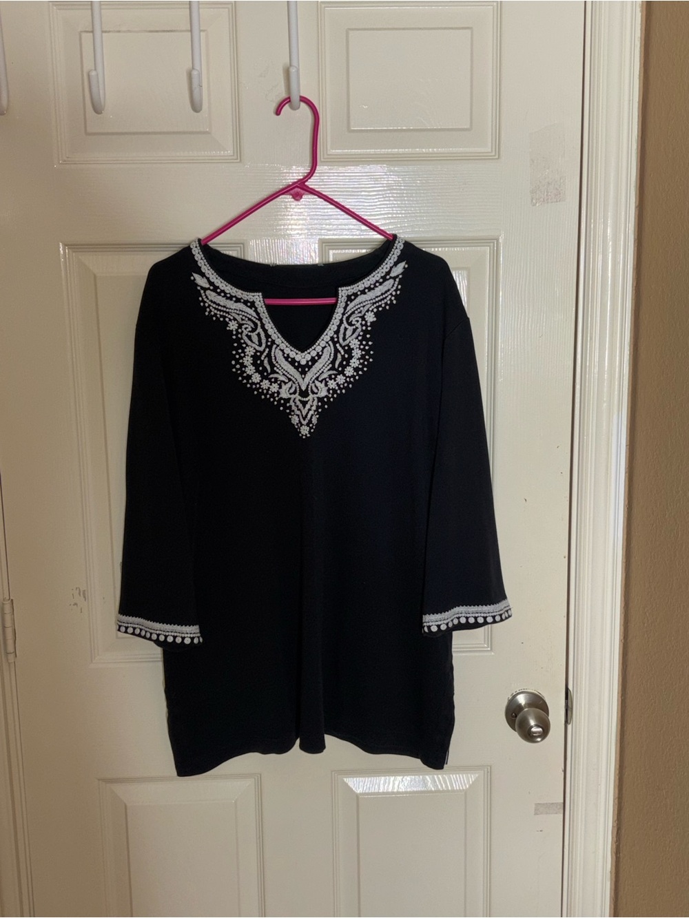 Johnny Was tunic blouse women XL black & white floral - Picture 9 of 10